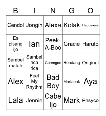 Alex Bingo Card
