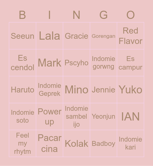 seeunie ૮( ๑ᵔ ᵕ ᵔ๑ )ა Bingo Card