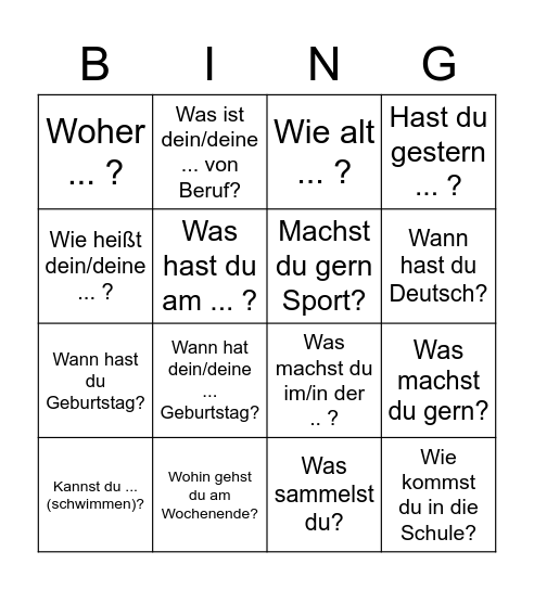 Hallo! Bingo Card