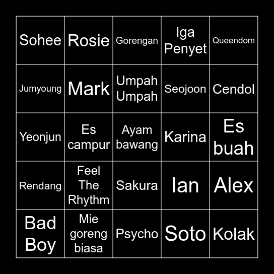 Kry Bingo Card