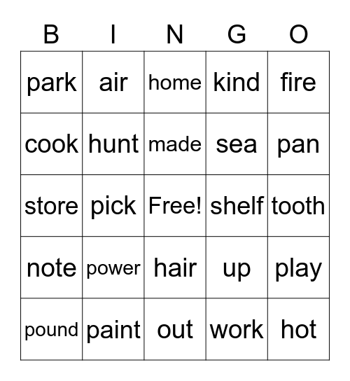 Compound Word Bingo Card