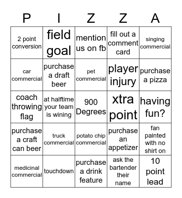 Sunday Funday Football  Bingo Card