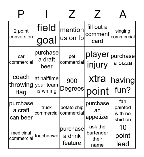 Sunday Funday Football  Bingo Card