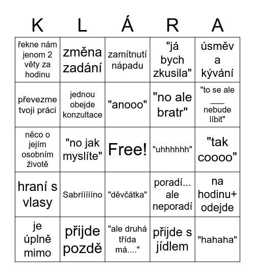 Horová bingo Card