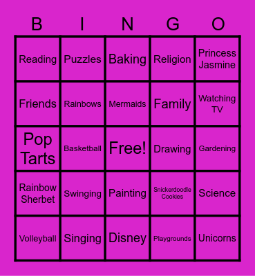 Courtney's Favorite Things Bingo Card