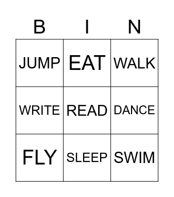 Action Verbs Bingo Card