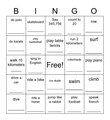 Sports Human Bingo Card