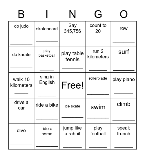 Sports Human Bingo Card