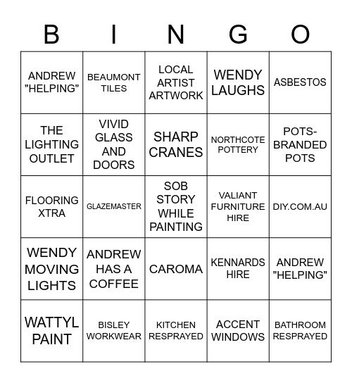 Selling Houses Australia Bingo Card