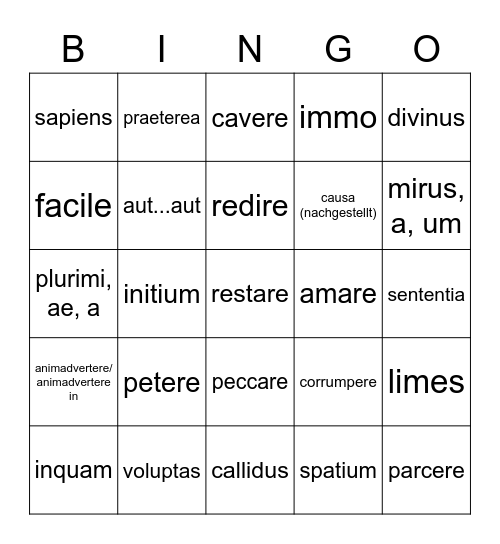 Vokabeln Bingo Card