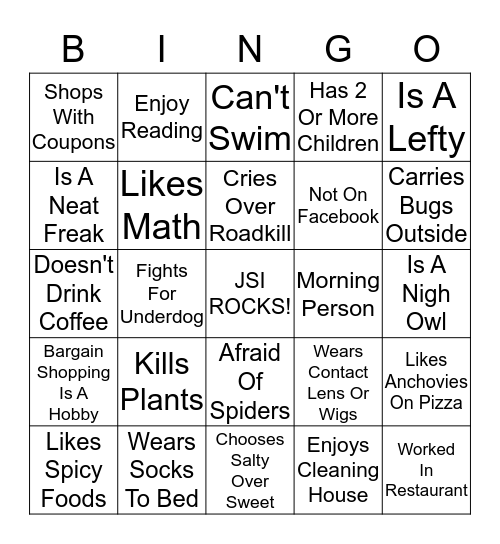 Welcome To JSI!!! Bingo Card