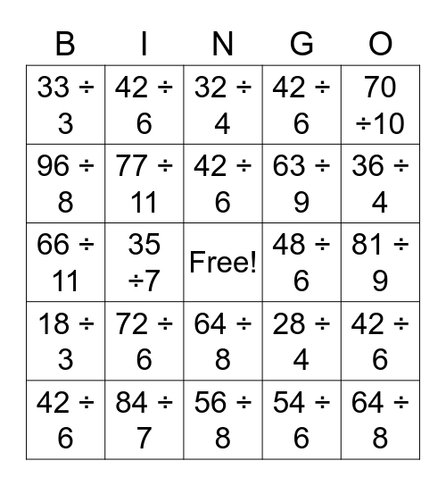 DIVISION Bingo Card