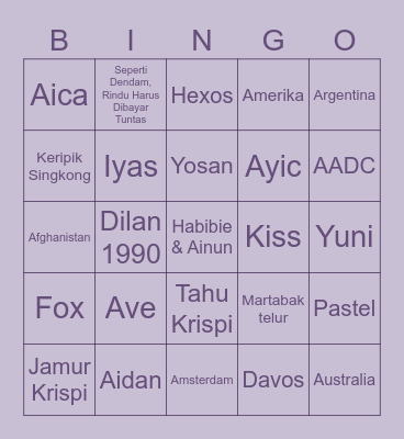 Laurelle Bingo Card