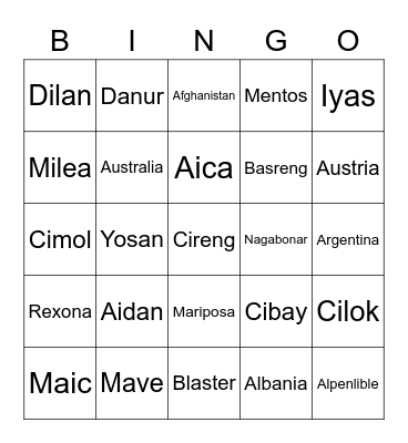 Untitled Bingo Card