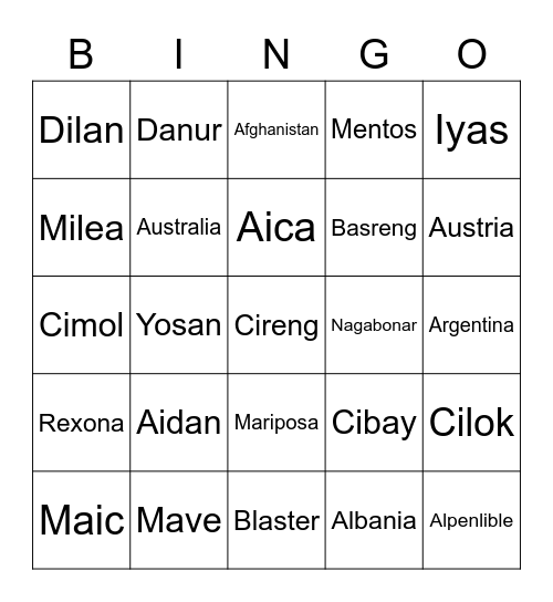 Untitled Bingo Card