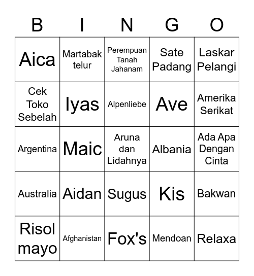 Punya Adrian Bingo Card