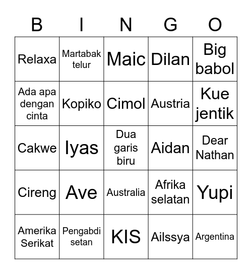 Untitled Bingo Card
