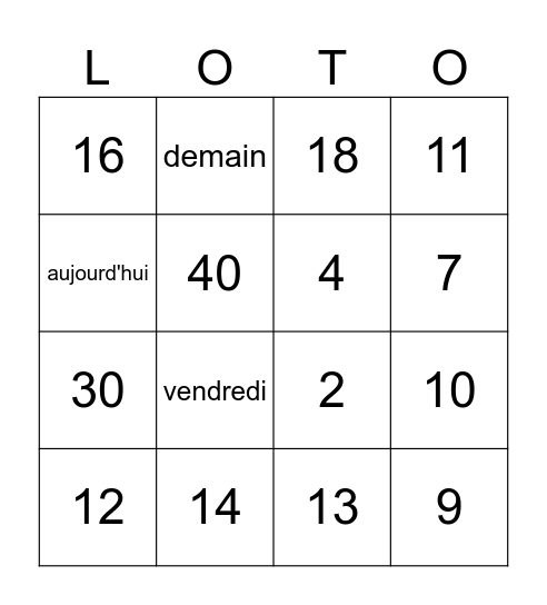 les chiffres -100 par 10; jours Bingo Card