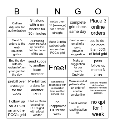 Work Comp Bingo Card
