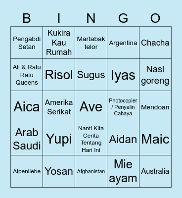 PUNYA JEAN!!! Bingo Card