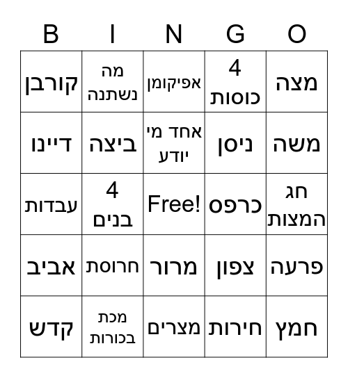 פסח Bingo Card