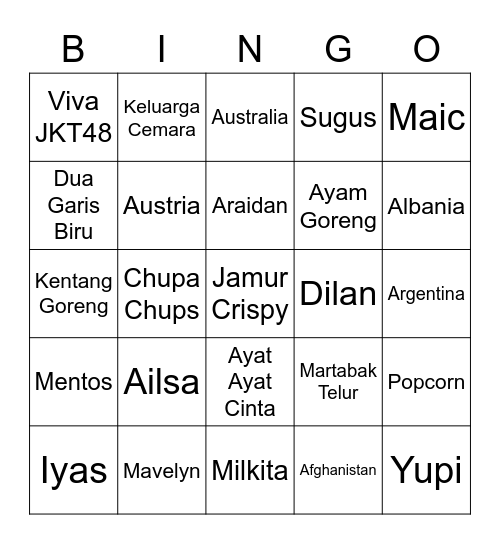 Untitled Bingo Card