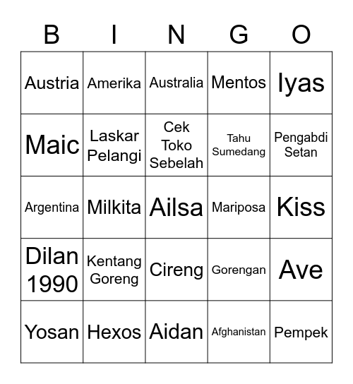 Eyon's Bingo Card
