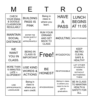 METRO Bingo Card