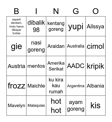 zevrier Bingo Card