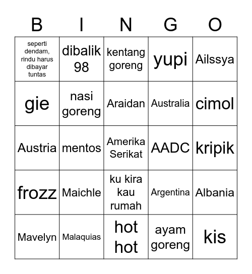 zevrier Bingo Card