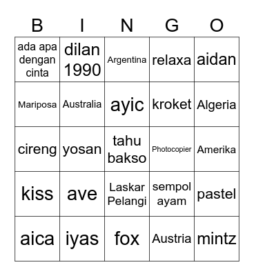 Untitled Bingo Card