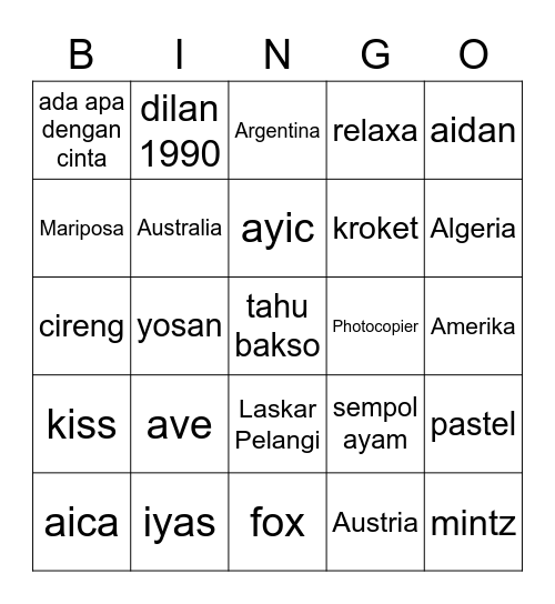 Untitled Bingo Card