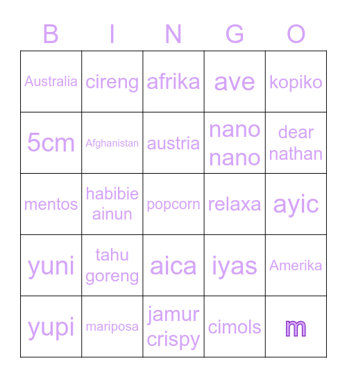 Untitled Bingo Card