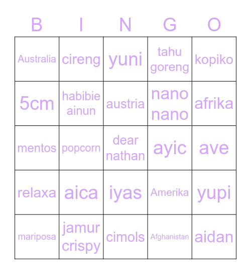 Untitled Bingo Card