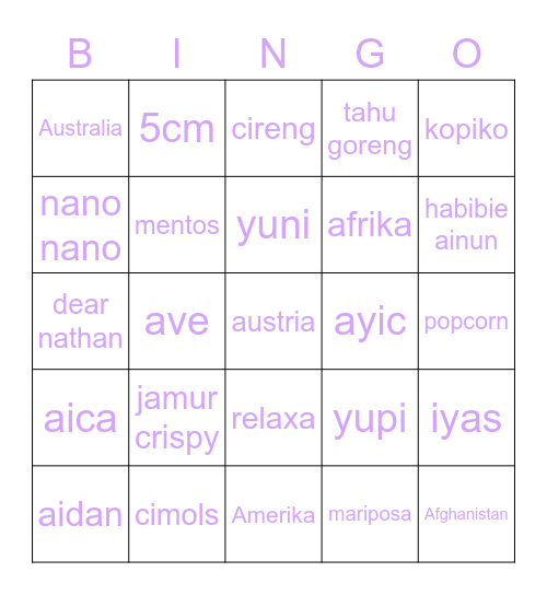 Untitled Bingo Card