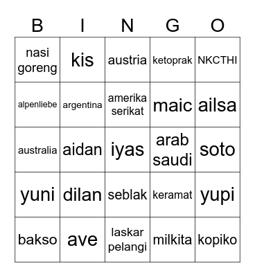 Untitled Bingo Card