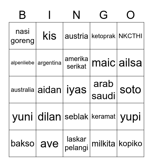 Untitled Bingo Card