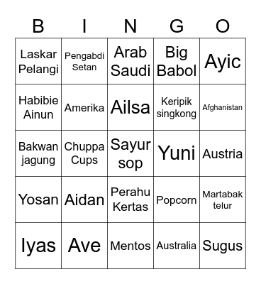 Jái's Board Bingo Card