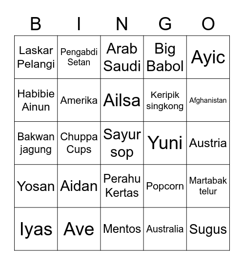 Jái's Board Bingo Card