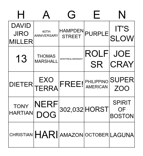 40TH ANNIVERSARY BINGO Card