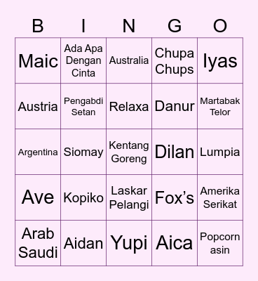 Katherine’s Bingo! Bingo Card