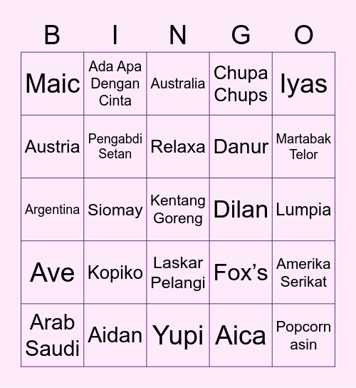 Katherine’s Bingo! Bingo Card