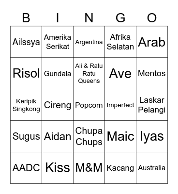 AVE Bingo Card