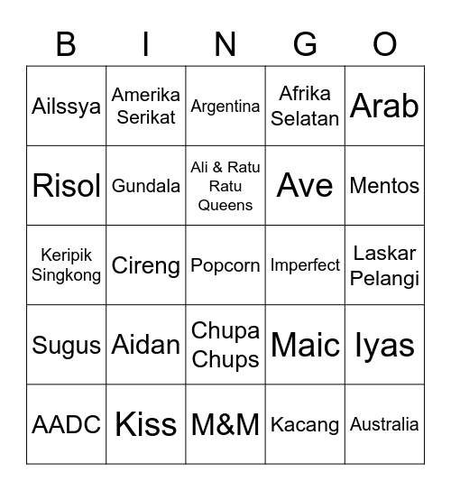 AVE Bingo Card