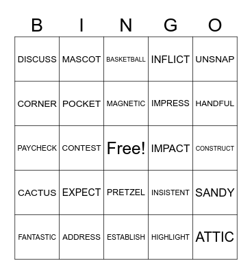 Multi Syllabic Words Bingo Card