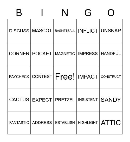Multi Syllabic Words Bingo Card