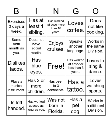 Ice Breaker - People Bingo Card