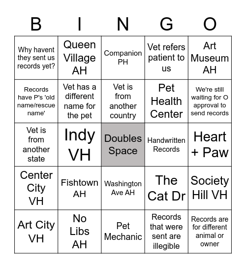 The Vet Round-Up Bingo Card