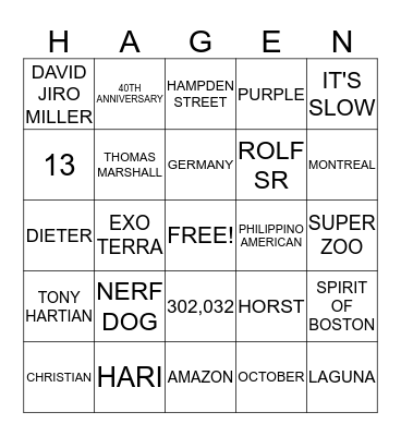 40TH ANNIVERSARY BINGO Card