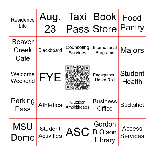 Minot State University Bingo Card